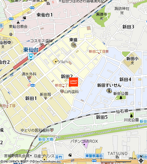 イオンエクスプレス仙台新田店付近の地図